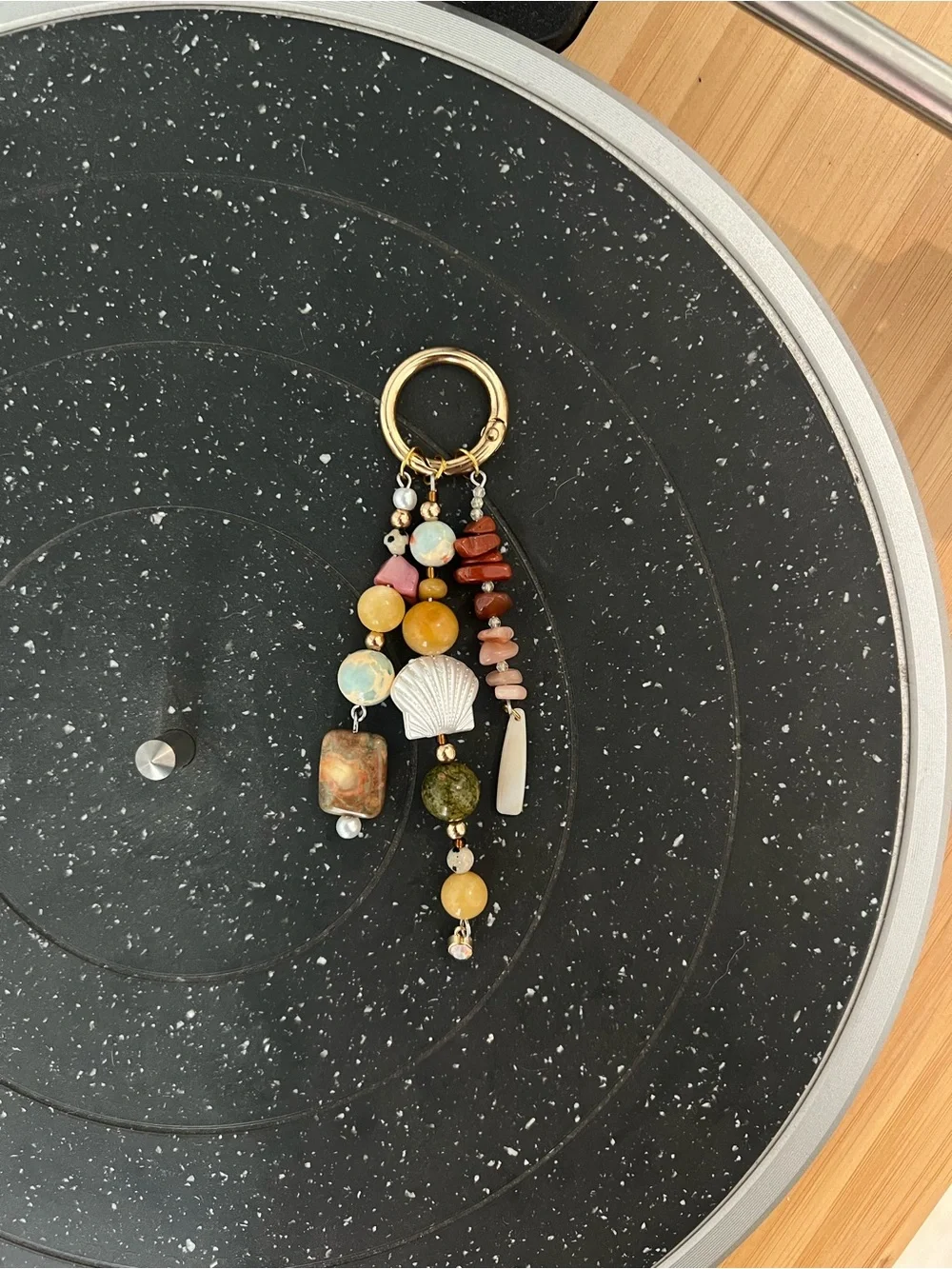 Multicharm Beaded Seashell Keyring - Yellow, Brown, Green, Pink